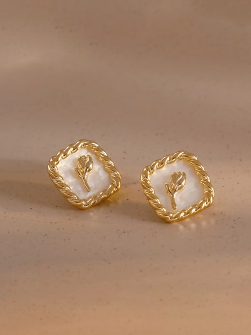Light Gold +White Brass Acrylic Geometric Minimalist Stud Earring