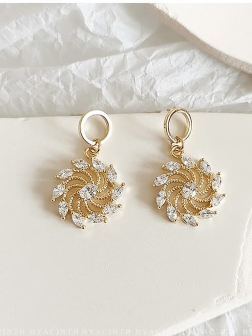 14K gold Copper Cubic Zirconia Flower Dainty Drop Trend Korean Fashion Earring