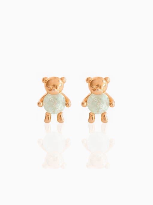 00083 rose gold Brass Cubic Zirconia Bear Cute Stud Earring