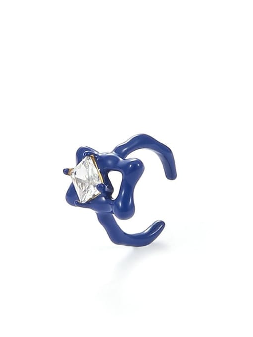 Blue Brass Enamel Cubic Zirconia Geometric Trend Band Ring