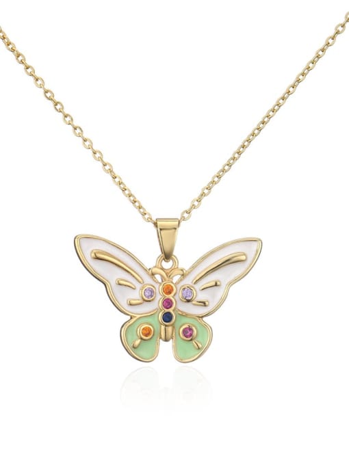 20965 Brass Enamel Trend Butterfly Pendant Necklace