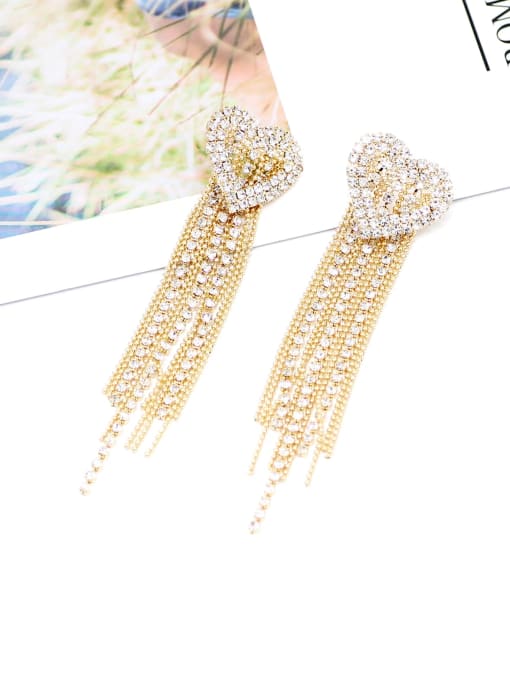 18K gold Copper Cubic Zirconia heart  Tassel Dainty Threader Trend Korean Fashion Earring