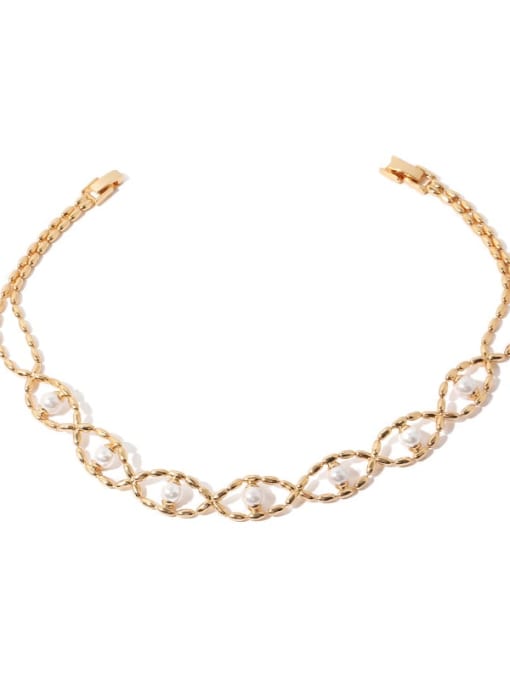 Gold necklace Brass Imitation Pearl Geometric Vintage Necklace