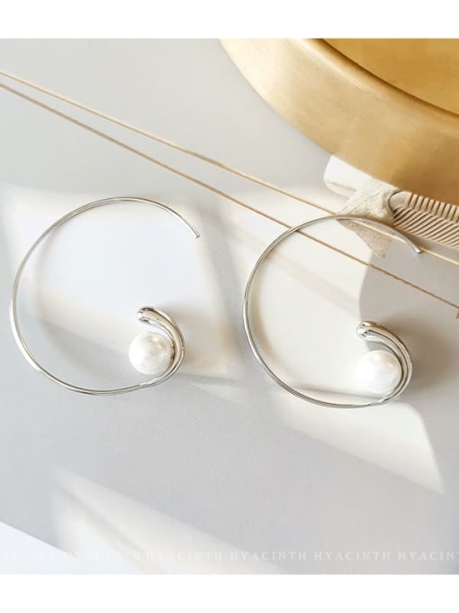 HYACINTH Copper Imitation Pearl Geometric Minimalist Hoop Trend Korean Fashion Earring 2