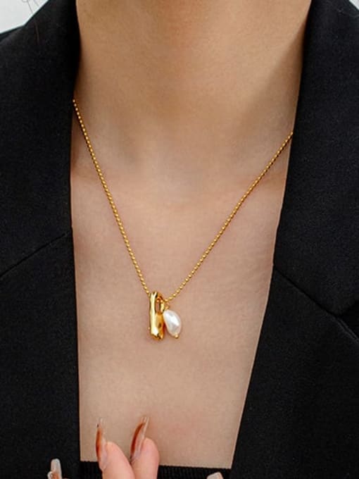 ACCA Brass Geometric Minimalist Bead Chain Necklace 1