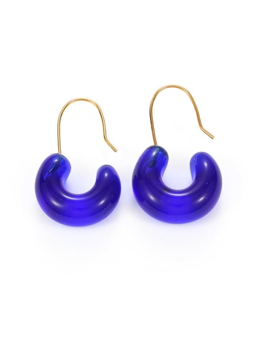 Blue ear hook Hand  Glass C Shape Minimalist Hook Earring
