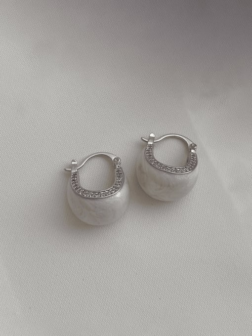 P192 white Brass Enamel Geometric Minimalist Huggie Earring