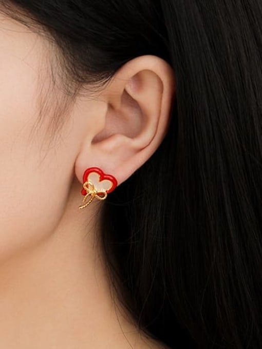 Five Color Brass Enamel Heart Minimalist Stud Earring 1