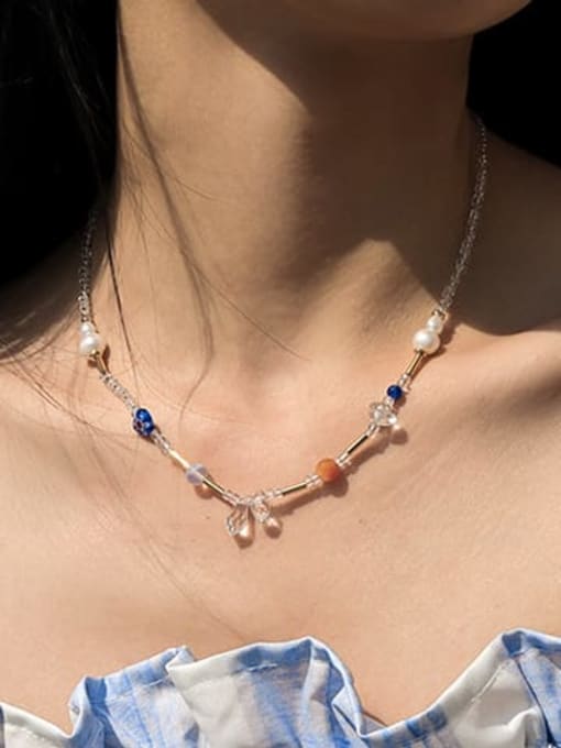Five Color Titanium Steel Glass beads Geometric Minimalist Beaded Necklace 1