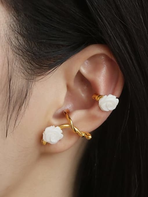 Five Color Brass Shell Flower Vintage Huggie Earring 1