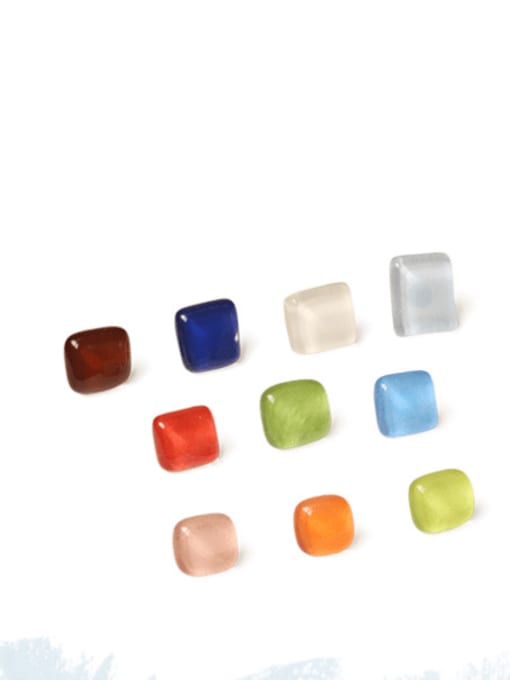 Translucent cyan Alloy Glass Stone Enamel Geometric Minimalist Stud Earring