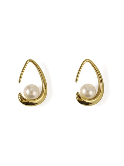 ACCA Brass Imitation Pearl Water Drop Minimalist Stud Earring 0