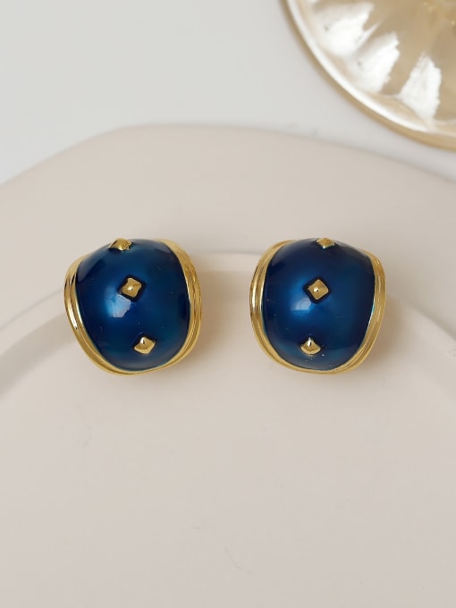 18k gold +Blue Brass Enamel Geometric Minimalist Stud Earring