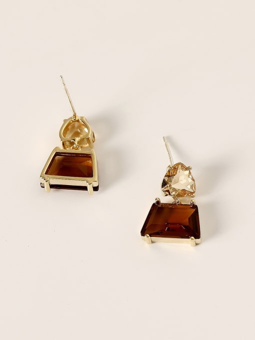 HYACINTH Brass Glass Stone Geometric Vintage Drop Trend Korean Fashion Earring 3