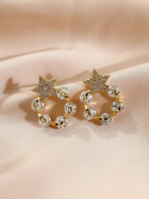 14k Gold Brass Cubic Zirconia Star Minimalist Stud Earring