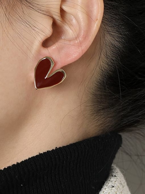 HYACINTH Brass Enamel Heart Minimalist Stud Earring 1