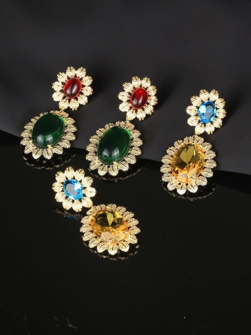 OUOU Brass Cubic Zirconia Sun Flower Luxury Cluster Earring 0