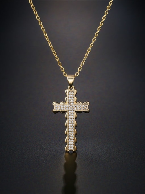 AOG Brass Cubic Zirconia  Vintage Cross Pendant Necklace 1