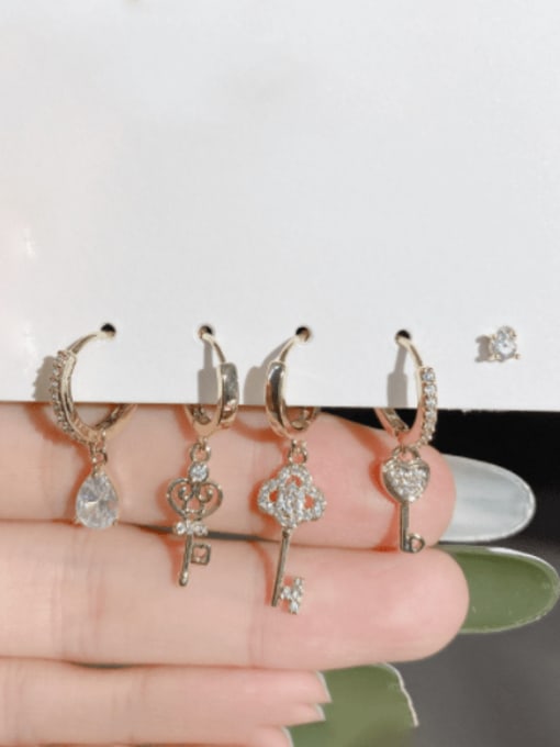 Vintage key set Earrings Brass Cubic Zirconia Trend   Key  Set Huggie Earring