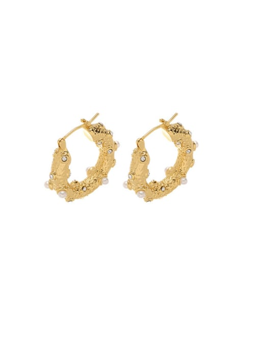 Five Color Brass Imitation Pearl Geometric Hip Hop Huggie Earring