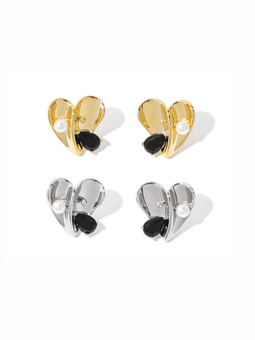 ACCA Brass Cubic Zirconia Heart Vintage Stud Earring 0