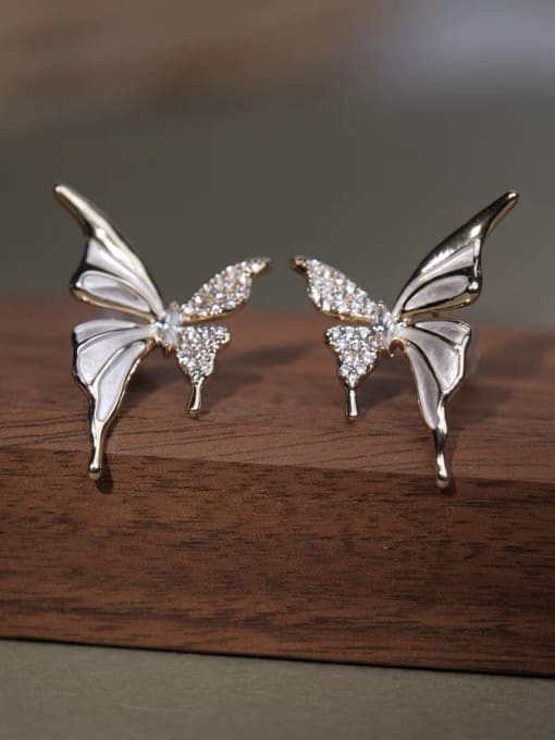 Gold-plated butterfly earrings Brass Enamel Butterfly Minimalist Stud Earring