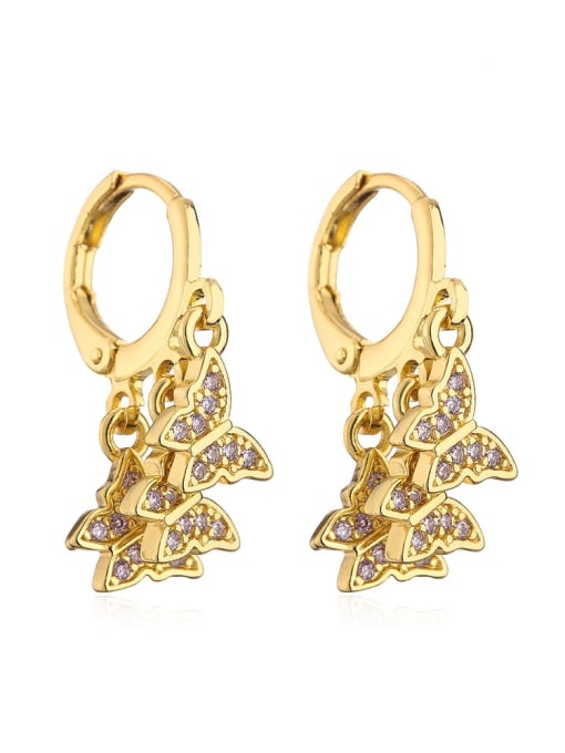 42254 Brass Cubic Zirconia Butterfly Vintage Huggie Earring