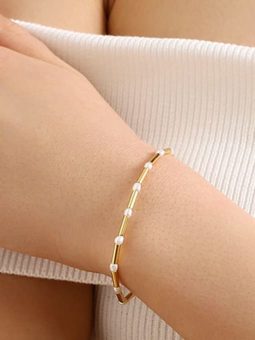 Five Color Brass Freshwater Pearl Geometric Minimalist Link Bracelet 2