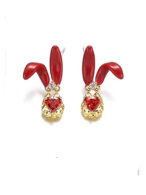 Rabbit ear studs (required for delivery) Brass Cubic Zirconia Enamel Rabbit Cute Stud Earring