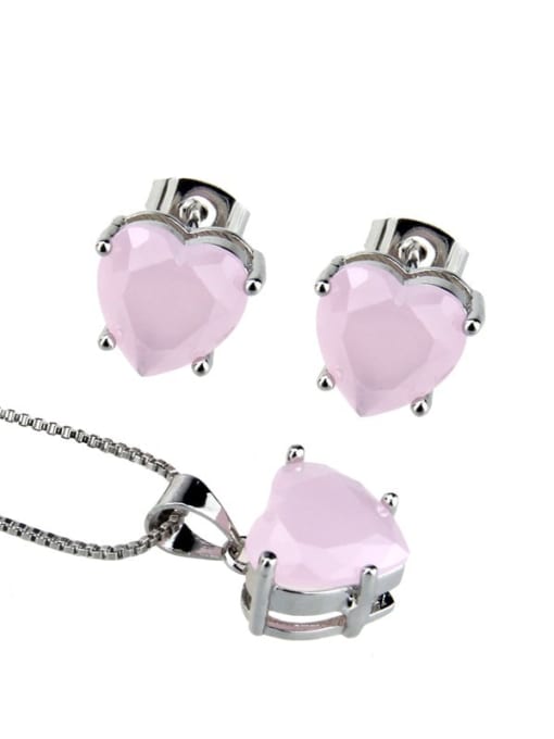 Platinum plated milk powder Brass Heart  Cubic Zirconia Earring and Necklace Set