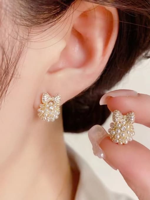 YOUH Brass Cubic Zirconia Bowknot Dainty Stud Earring 1