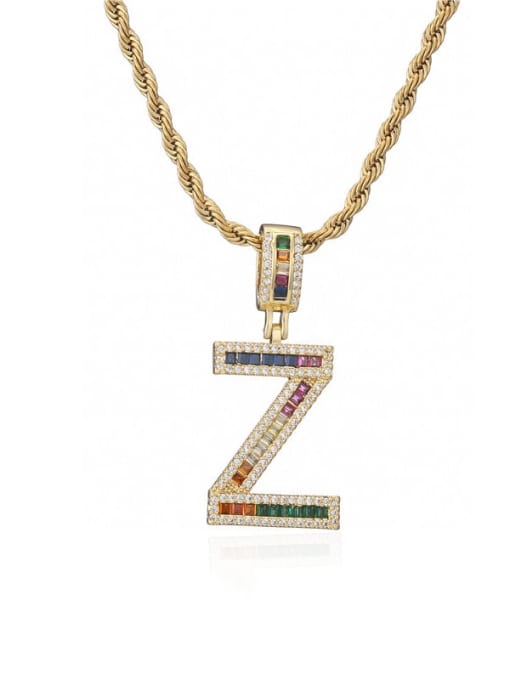 Z Brass Cubic Zirconia  Vintage Letter Pendant Necklace