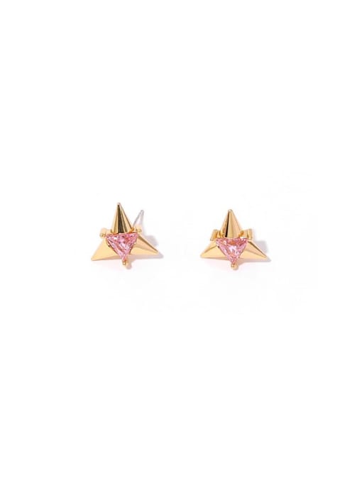 Pink Brass Cubic Zirconia Triangle Hip Hop Stud Earring