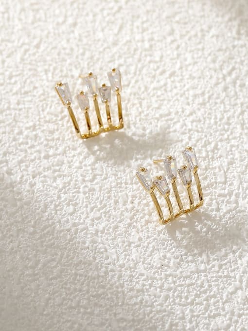 14k Gold Brass Cubic Zirconia Geometric Vintage Clip Earring