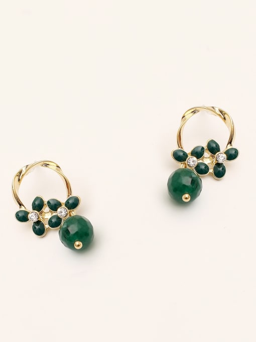 14K real gold Bodhi green Brass Enamel Geometric Ethnic Drop Trend Korean Fashion Earring