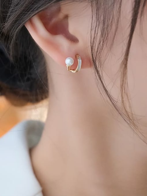 YOUH Brass Imitation Pearl Enamel Geometric Dainty Stud Earring 1