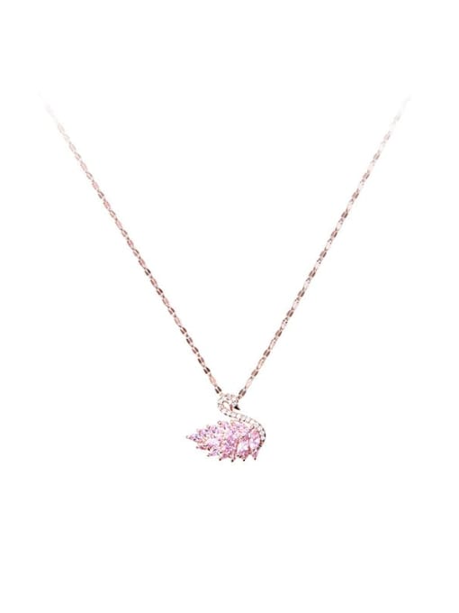 YOUH Brass Cubic Zirconia Pink Swan Dainty Necklace 0