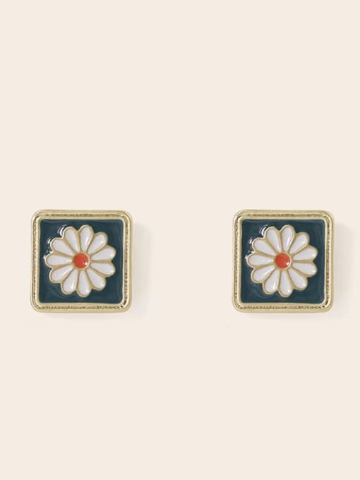 Square one flower earrings Alloy Enamel Flower Vintage Stud Earring