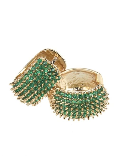 Small gold plated green zircon Brass Cubic Zirconia Round Minimalist Hoop Earring