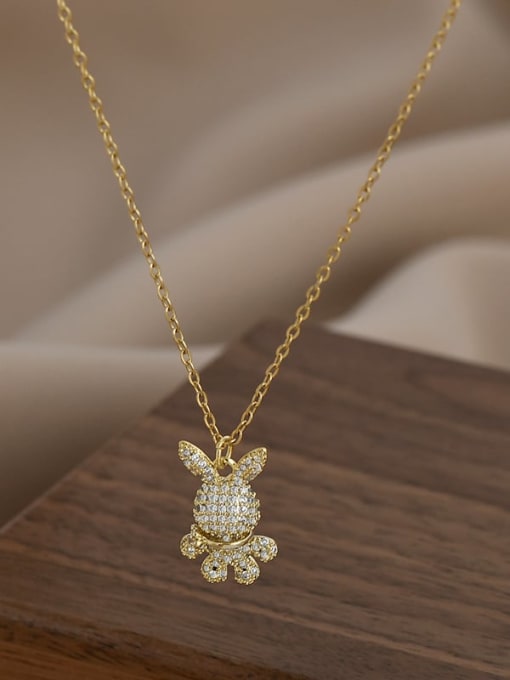 Gold XL62484 Brass Cubic Zirconia Bear Cute Necklace