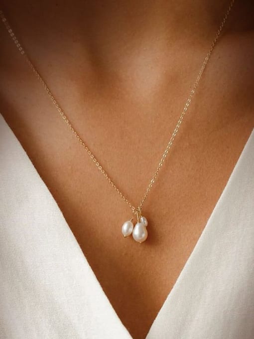 Desoto Stainless steel Imitation Pearl Water Drop Minimalist Necklace 1