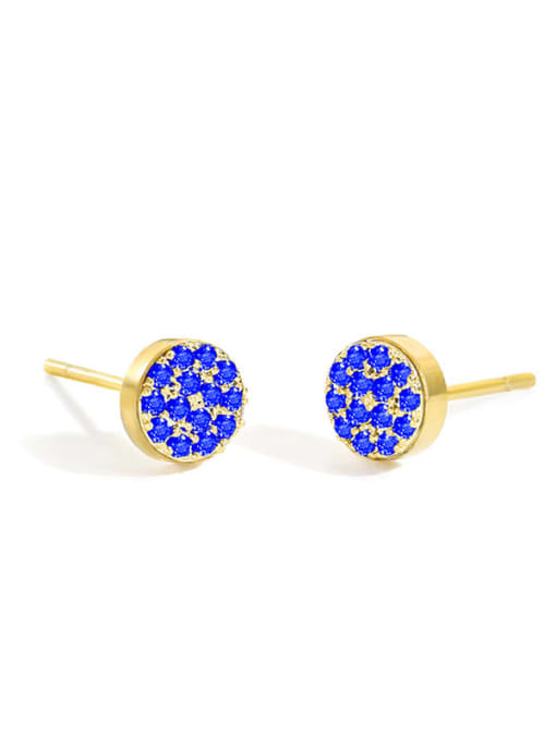 Gold+ light blue Stainless steel Rhinestone Round Minimalist Stud Earring
