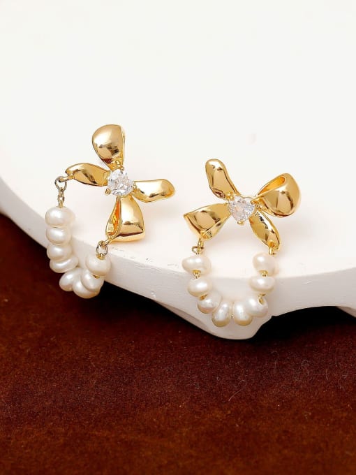 HYACINTH Brass Imitation Pearl Bowknot Minimalist Drop Earring 1