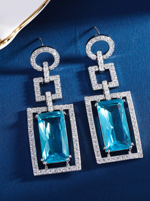 Water blue Brass Cubic Zirconia Geometric Luxury Drop Earring