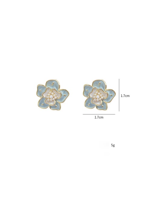 YOUH Brass Imitation Pearl Enamel Flower Dainty Stud Earring 3
