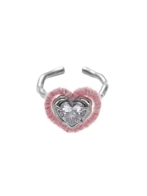 Pink plush style Brass Cubic Zirconia Heart Hip Hop Band Ring