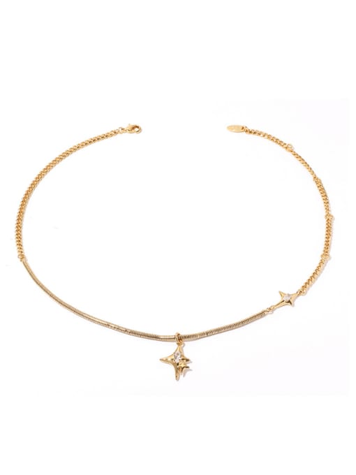 Four Star Necklace Brass Cubic Zirconia Star Vintage Necklace