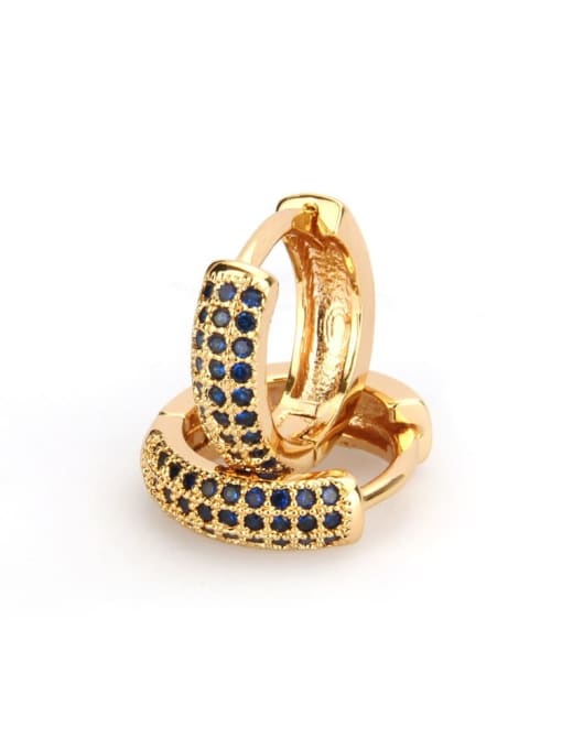 Small gold-plated Blue Zircon Brass Cubic Zirconia Round Minimalist Hoop Earring