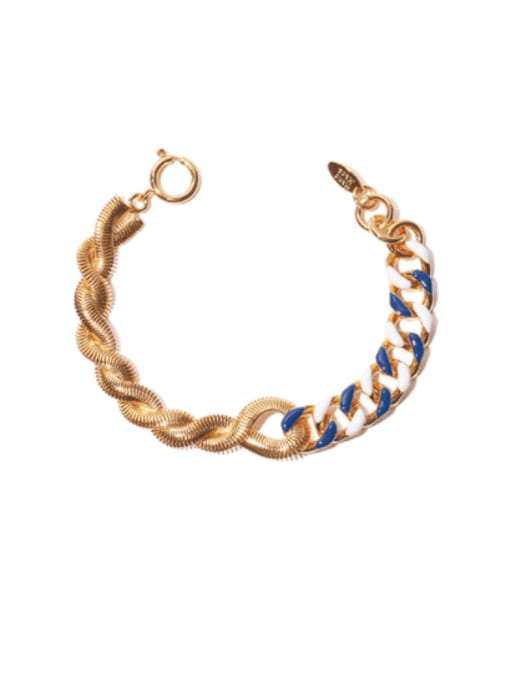 Five Color Brass Enamel Geometric Minimalist Link Bracelet 0