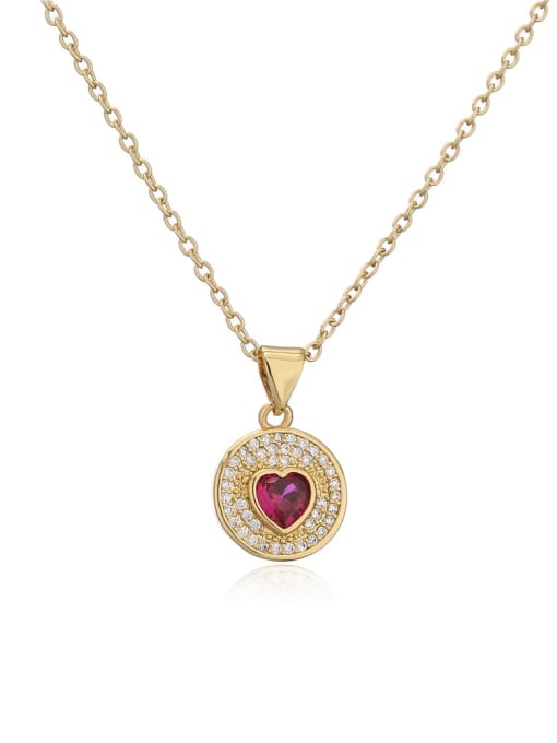 21408 Brass Cubic Zirconia Heart Minimalist Round Pendant Necklace